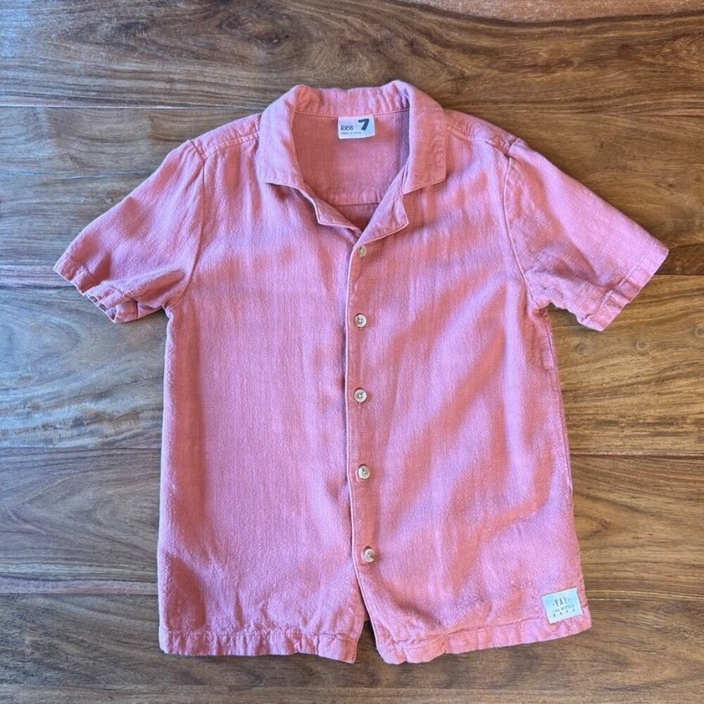 Cotton On Kids Salmon Button Front Camp Shirt Size 7